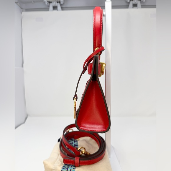 Tory Burch Lee Radziwill Petite Heart Embossed Red Leather Bag Crossbody - Picture 4 of 15